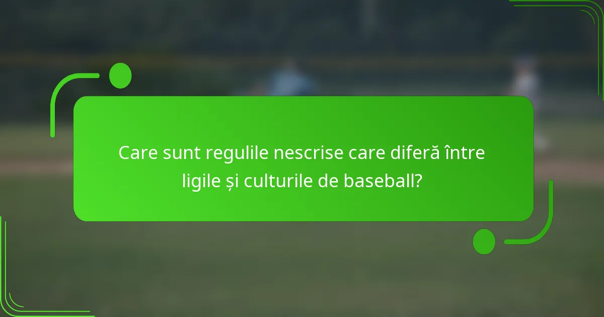 Care sunt regulile nescrise care diferă între ligile și culturile de baseball?