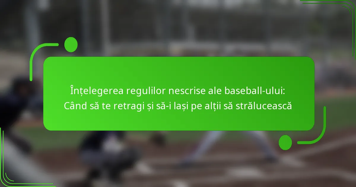 Înțelegerea regulilor nescrise ale baseball-ului: Când să te retragi și să-i lași pe alții să strălucească